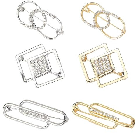 Yufana 6 Stück Kristall Knopf Broschen, Mix Set für Damen, Pullover Sicherheitsnadeln, Kleidung, Mantel, Schal, Hemd, Kleid, Hosen, Rock (Gold+Silber)