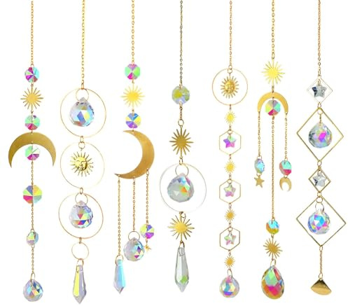 7 Piezas Atrapasoles Cristal Colgante, Suncatcher Campanas de Viento Colgantes Hermosas para Ventana Interior, Hogar, Jardín, Navidad, Fiesta, Decoración de Boda