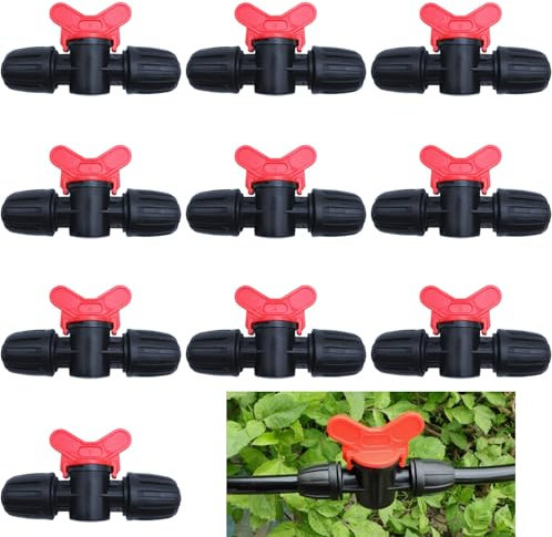 Vanne d'irrigation goutte, CTRICALVER Kit d'irrigation goutte de jardin, vanne de régulation, vanne de tuyau 1/2, vanne d'arrêt tuyau, vanne d'irrigation pour tuyau d'irrigation de 16 mm (10 pièces)