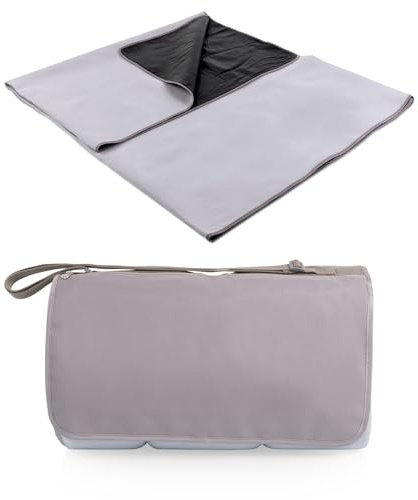 Picnic TIME Blanket Tote XL Outdoor Picnic Blanket, 70x80 Foldable Beach Mat with Soft Fleece Top, Water-Resistant Backing, Carry Strap & Pocket, Portable Blanket for 4-5 People (Greige)