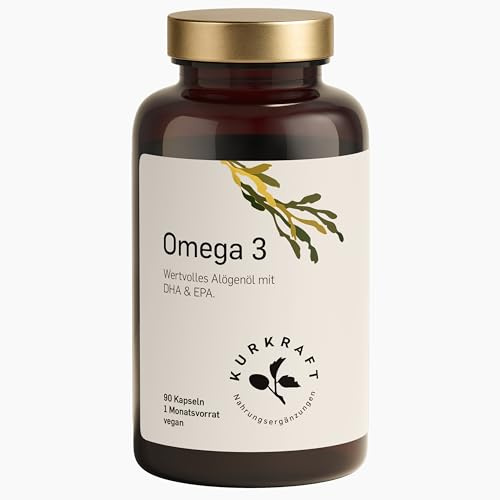 Kurkraft Omega 3 vegan - 90 Kapseln - 1500 mg Algenöl pro Tagesdosis - Hochdosiert mit life's®Omega - Laborgeprüft, nachhaltig, produziert in Deutschland