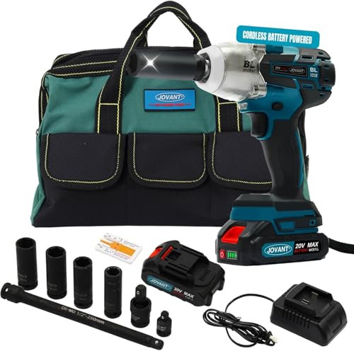 jovant Cordless Impact Wrench Kit, 20V MAX Electric Impact Gun, 737Ft-lbs(1000N.m) Brushless Impact Wrenches, Power Impact Wrenches with 5-Mode Speed,Torque Wrench 1/2 Drive for Car/Truck RV/Mower