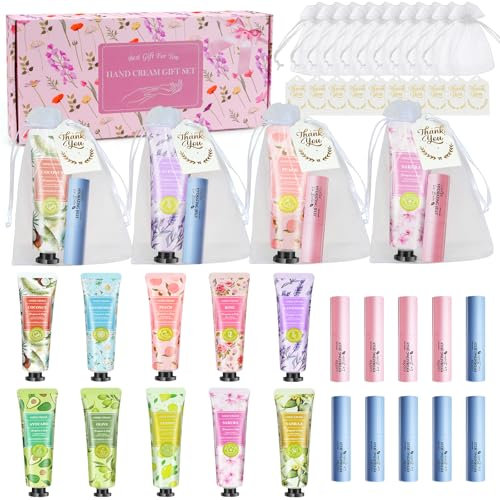 Bougeoir Boug Coffret Cadeau pour Femmes,10 Crème Main&10 Lipstick, Coffret Cadeau de pour Noël, Saint-Valentin, Anniversaire pour Maman Petite Amie Meilleur Ami