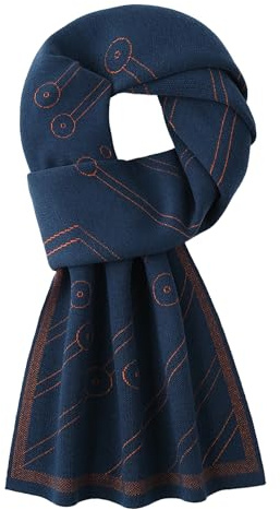 WANYING Sciarpa da uomo autunnale invernale 6% lana lavorata a maglia sciarpa di lana alla moda per uomo urbano – blu scuro e arancione, J04 blu scuro e arancione, 180 × 30 cm