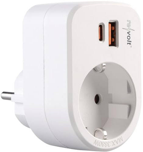 revolt C Netzteil: 3in1-Steckdose, USB-C mit PD 20 W, USB-A mit QC 3.0 15 W, 230 Volt (Ladegerät Netzteil Netzstecker, Aufputz-Steckdosen mit, Ladestation)