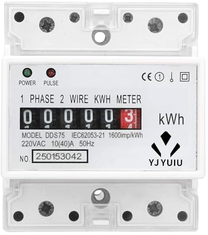 YJYUIU DDS75 Contatore meccanico, contatore su guida DIN, contatore monofase 2 fili 4P, 220V/230V 10(100A), 50/60Hz.