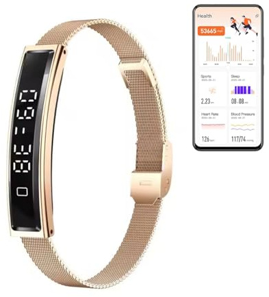 Sxhlseller Bracciale Intelligente con Controllo Remoto della Telecamera, Tracker di attività e Fitness, a Prova di Acqua e Ultra Luce, Bracciale Bluetooth 5.3 Sanitario con App per la Corsa (GOLD)