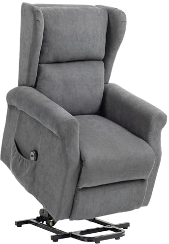 HOMCOM Power Lift Recliner Armchair, Electric Lift Chair for Elderly, Fabric Riser and Reclining Chair with Remote Control, Side Pockets, Extended Footrest, for Living Room, Charcoal Grey