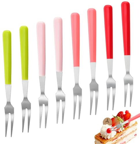 8 forchette da dolci colorate, ideali anche per snack, cetrioli, frutta, in acciaio inox, piccole forchette per casa, matrimoni, feste, caffetterie, lavabili in lavastoviglie