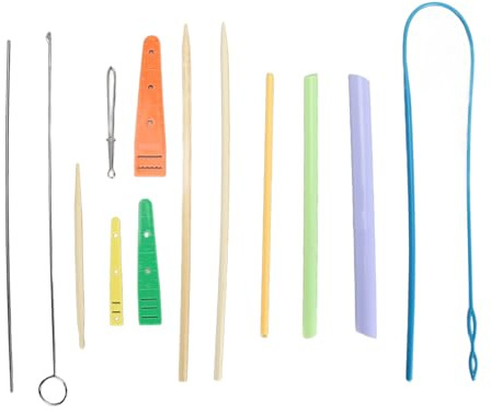 Fabric Tube Turning Threading Tool Set, Elastic Drawstring Fabric Turner, Sewing Tools for DIY Bow Tie, Stainless Steel Loop Turner with Bamboo Handle for Quilters and Crafters