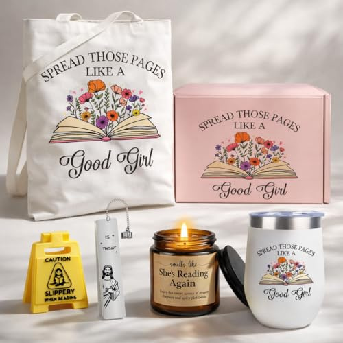 Funny Book Lovers Gifts for Women - Humorous & Warm Bookish Gift Set Includes Tumbler, Bookmark, Scented Candle, Book Decor, Tote Bag & Gift Box – Reader Gifts Box for Teacher, Friends
