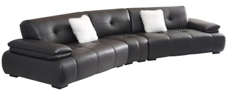 Italiensk lyxig enkel svart specialformad lädersoffa, massiv träram, rymlig och mjuk soffa, modern stor storlek, lämplig för vardagsrum/kontor/lägenhet/villa.