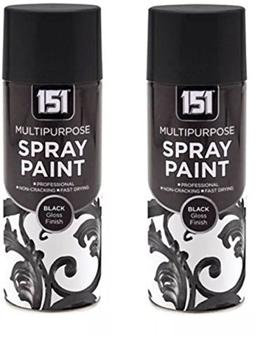 PAJEE™ 2 x 400ml 151 Black Gloss Aerosol Paint Spray Cars Wood Metal Walls Graffiti