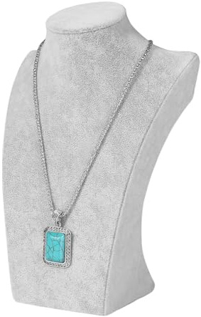 Flexzion Necklace Bust Display Stand (1 Pack) - 10 Inch 3D Mannequin Gray Velvet Necklace Display Holder for Home, Boutique & Trade Shows - Jewelry Display for Selling Necklace, Pendants, Chokers