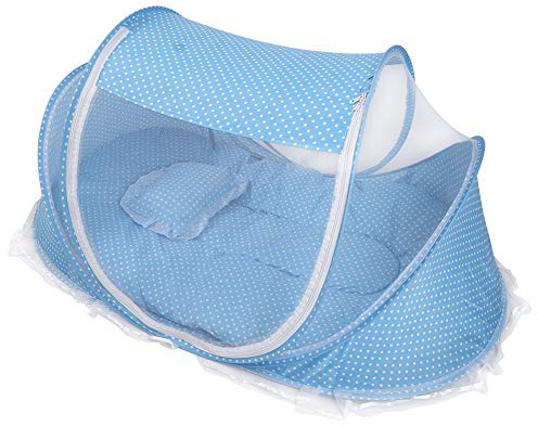 JULYKAI Tienda de Playa para bebés, mosquitera Plegable portátil Anti-Bug Cuna Tienda de Cuna con Almohada de colchón para bebé Tienda de Viaje portátil para bebés(Azul)
