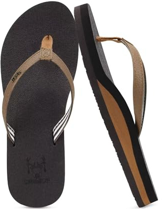 KuaiLu Womens Arch Support Flip Flops Comfortable Yoga Mat Slip on Leather Walking Thong Cushion Sandals Summer Beach Orthotic Slides Travel Essentials Indoor Outdoor Slippers Shoes Brown Size 8