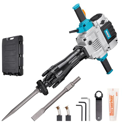 Berserker 2100W 50-Pound Demolition Jack Hammer with 1-3/16 Hex, 17-Amp Corded Electric Heavy Duty Demo Chipping Hammer Concrete/Pavement Breaker with Carrying Case Flat Chisel Bull Point Chisel