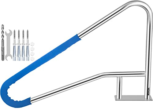 VEVOR Pool Rail 54x36 Pool Railing 304 Stainless Steel 250LBS Load Capacity Silver Rustproof Pool Handrail Humanized Swimming Pool Handrail with Blue Grip Cover & M8 Drill Bit & Self-Taping Screws