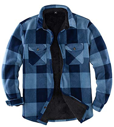 Giacca da uomo in flanella con fodera in pile Sherpa (tutta la fodera in pile sherpa), Blu, XXX-Large