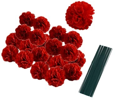Set di 50 garofani artificiali in seta con steli, riempitivi per vasi, per casa, matrimoni, feste di compleanno, decorazioni per torte di compleanno, bouquet da polso fatto a mano, teste di petali