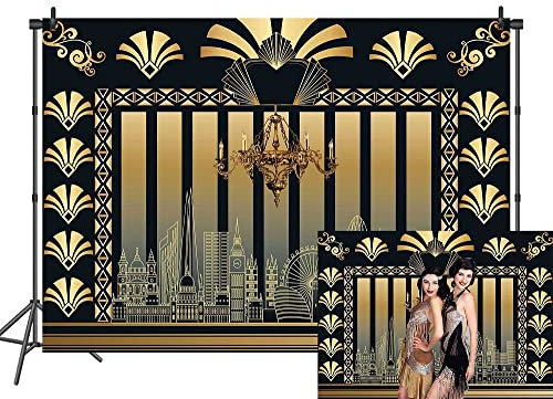 RUINI Toile de Fond sur Le thème des années folles des années 1920 - pour fête d'anniversaire de Mariage, Anniversaire de Mariage, décoration rétro pour photomaton (2,4 x 1,8 m)