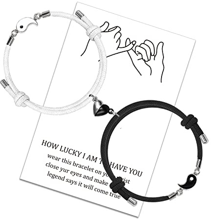 LUOKIFUR Hjärta magnetiskt par matchande armband Yin Yang justerbart armband för alla hjärtans dag presenter till flickvän, vän, bästa vänner, 14 centimeters, Metall