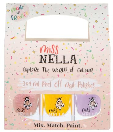 Miss Nella PIXIE DUST- Peel Off, Odour Free, Water Base & Safe for kids nail polish pack of 3- peach (glitter), lilac & yellow (glitter)