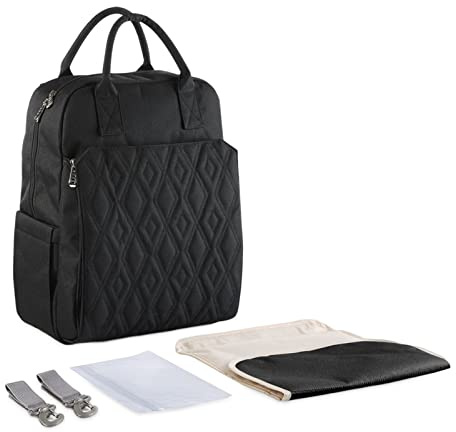SONARIN Multifonction Élégant Sacs à Dos à Langer pour Bébé,Sacs à Langer Grande Capacité Imperméable Sac à Couches de Voyage Portable avec Matelas à Langer & Crochets de Poussette(Noir)