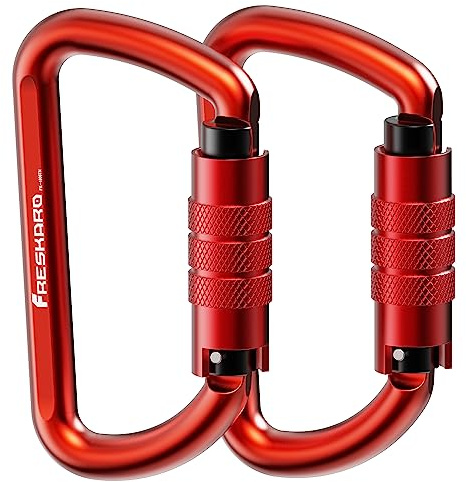 FresKaro 2pcs 12kn D Forme Carabiner Autolocking, Charge Lourde 1224kg, Solide, Ultra léger, pour Laisse de Chien, hamac, balançoire, Porte-clés, Rouge 2pcs