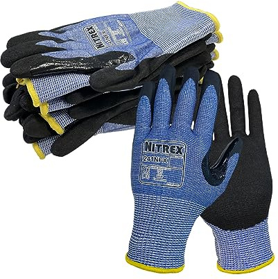NITREX Unigloves Schnittfeste Handschuhe für allgemeine Handhabung mit sandiger Nitril-Handflächenbeschichtung, mit NitreGuard-Technologie und NitreGrip-Technologie in Schwarz oder Blau, Größe 6, 10