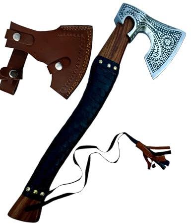 CraftTal Wikinger-axt Klinge aus 1095 Kohlenstoffstah Mit Scheide Wikinger Geschenk Wikinger Beil Ragner axt Gravierter Griff Wikinger (Odin Rosewood)