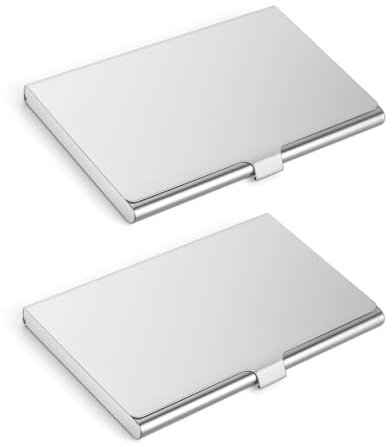 Vicloon Slim Visitenkartenetui,2 Stück Edelstahl Visitenkartenhalter,Schnallenstil geschlossen, Superleichter Visitenkarten Etuis für Damen,Männer,Nterwegs und Business - Silber