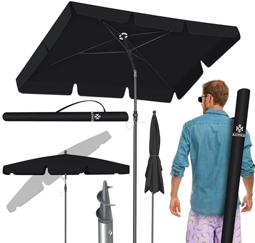 KESSER Parasol rectangulaire - 200 x 125 cm - Pour balcon, jardin, terrasse - Angle d'inclinaison et hauteur réglables - Avec housse 2 en 1 et sac de transport - Noir