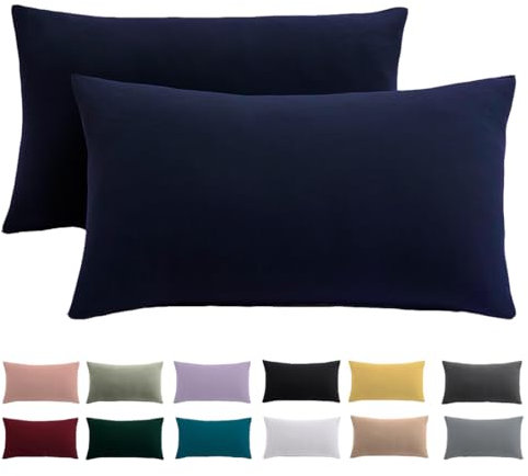 Kissenbezug 40x60 2er Set - Kopfkissenbezug 40 x 60 cm Blau Für Kissen 100% Mikrofaser Kissenhülle Bügelfrei & Knitterfrei mit Reißverschluss