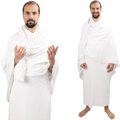 NIYA CONCEPT Ihram Hajj et Omra pèlrinage Adulte 1350grame Ensemble de 2 Serviettes Blanches épaisse 110 x 220 cm 100% Coton Naturel Origine Turquie hygiéniques Confortables et Absorbant