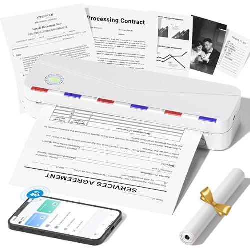 Phomemo M836 Portable Printer A4 for Travel, 300DPI Thermal Printer A4, Bluetooth Wireless Inkless Printers for Business, Invoice, Study, Home, Compatible with Phone & Laptop, White