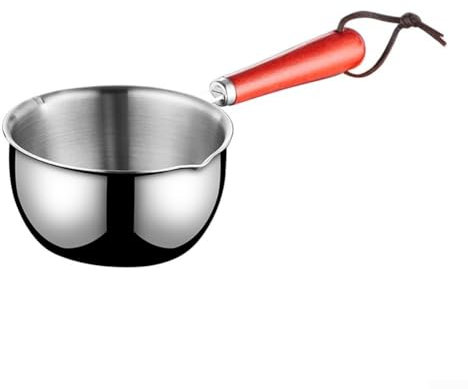 FACAIIO Casserole à lait avec bec verseur, chauffe-beurre en acier inoxydable avec manche en bois, compatible avec les plaques à induction et le four, pour soupes, sauces, porridge et lait (500 ml)