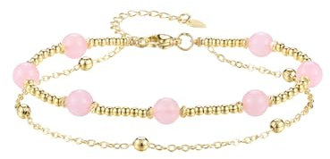JOVIVI Rose Quartz Pink Gold Bracelet For Women,Natural Stone Healing Crystals Gemstones Beaded Ankle Bracelets Womens Jewellery Gifts for Women Mum Ladies Birthday