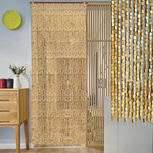 LRYELWA Pantallas de Cortina de Cuentas de Bambú,Cortinas de Tiras para Puertas,Separador de Habitación,Decoración del Hogar,con Accesorios,Colores y Tamaños Personalizables (50 hebras 50cm x 100cm)