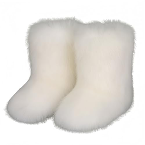 FQLGJMY Furry Faux Fur Stivali da neve invernale fuzzy scarpe peluche in camomilla caldo mezzo vitello comodo all'aperto piatto stivali di moda