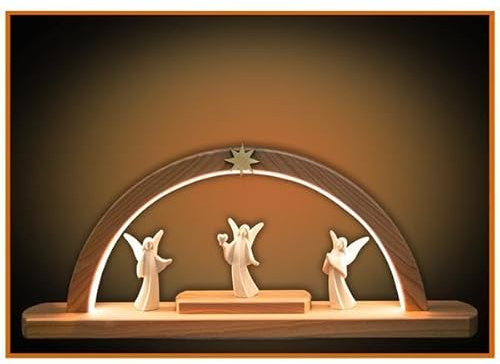 OVUNQUE PROTEGGIMI Arco luminoso navideño con tres ángeles de madera, decoración navideña de madera con iluminación LED, artesanía de ValGardena, 8 cm (colorido)