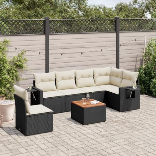 QZZCED Set di divani da giardino con tavolino pieghevole in rattan PE resistente e cuscini lavabili per terrazza o patio, mobili da esterno modulari e durevoli con superficie