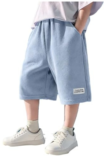 XINYUNZU Shorts Jungen Sommer Jogginghose Kurz Baggy Kurze Hose Casual Sportshorts Einfarbig Sommershorts Leicht Mode Outdoor Kurze Hosen für Kinder und Teenager Hellblau 14-15 Jahre
