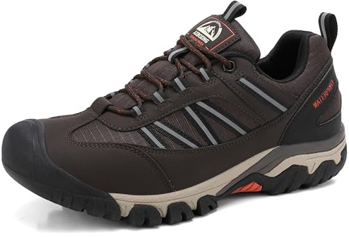 AX BOXING Chaussures De Randonnée Imperméables pour Hommes - Chaussures Basses Légères de Trekking extérieur avec Bande réfléchissante, Protection de l'orteil et Languette à ailettes EU 41-46