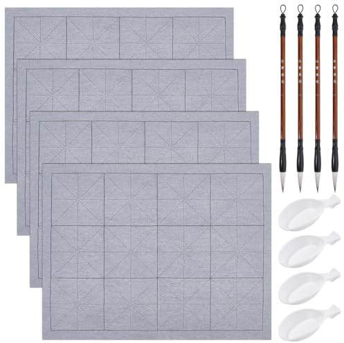 PH PandaHall Juego de 4 juegos de caligrafía reutilizable para escritura en agua, paño de escritura con pincel de caligrafía tradicional chino y plato para el hogar, escuela, aprendizaje