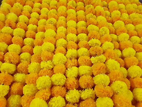 Decoration Craft Confezione da 5 ghirlande di fiori di calendula artificiali gialle e arancioni, lunghezza 1,5 m, per feste, matrimoni indiani, decorazioni a tema indiano, decorazioni per la casa,