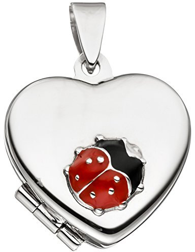 Jobo Kinder-Medaillon Herz Marienkäfer aus 925 Sterling Silber zum Öffnen für 2 Fotos