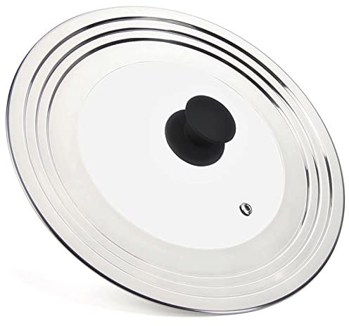 WishDirect Coperchio Universale per 21 – 31 cm Pentole, Padelle, Woks, Casseruole, Coperchi in Vetro per Padella, Pentola, Coperchio Universale con Manico in Silicone Resistente al Calore, Nero