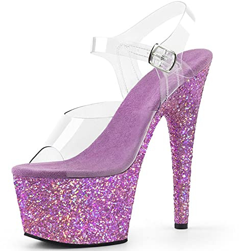 HYDgfiuf Women's Pink Sequins Platform Sandals Stiletto High Heels Sexy Stripper Club Pole Dancing Show Heels Wedding Dress Party Shoes Unisex Large Size