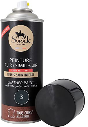Sofolk - Pintura para cuero con barniz integrado - Recoloración de cuero dañado, rayado y descolorido: volante, asiento de coche, sofá, zapatos - Spray 400ml - 03-Anthracite